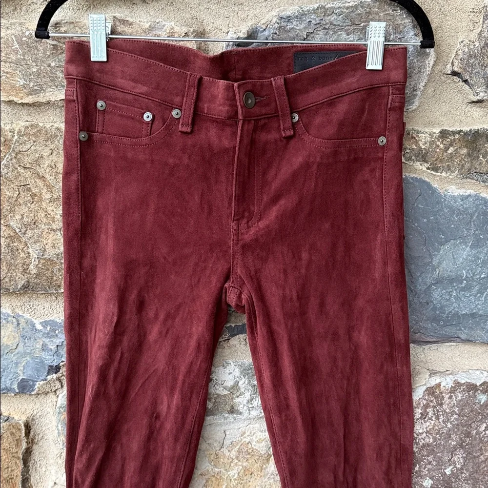 rag & bone Suede Leather Pants Port Burgundy Size 28 Skinny Lamb Suede Hybrid